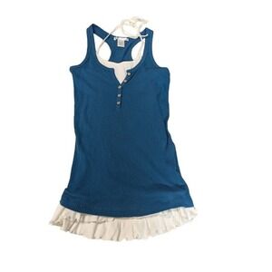 Vintage Y2K Charlotte Russe Layered Ruffle Tank Top Henley Teal Boho Coquette S